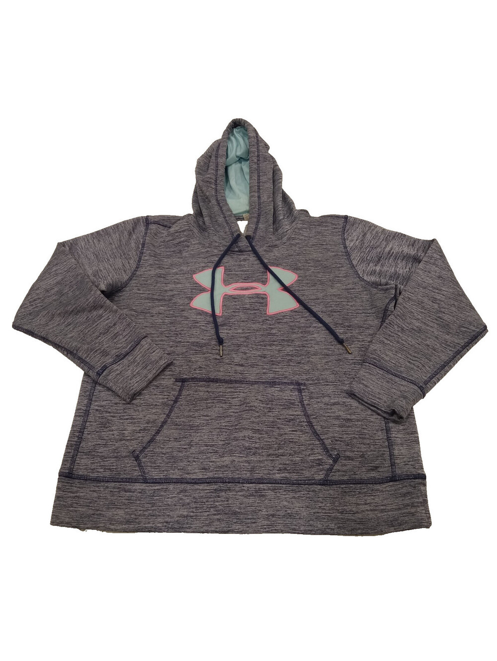 Under Armour Hoodie Womens XL Gray Pink Teal Big Logo Twist Fleece Pullover XL